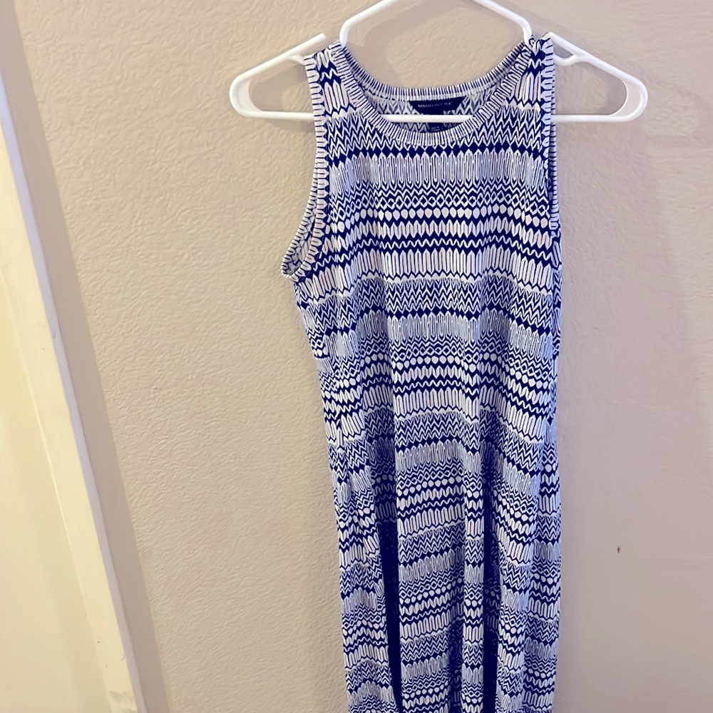 White/ blue abstract print dress